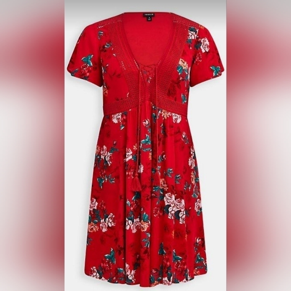 Torrid  Mini Gauze Lace-Up Skater Dress